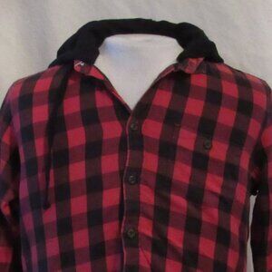 Grit Iron Work Wear Fleeced-Lined Red/Black Hoodie Size Large Flannel EUC